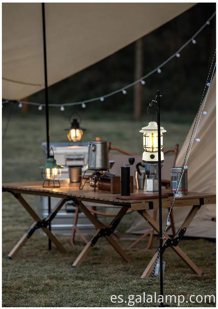 Linterna LED portátil para acampar con diseño retro y batería recargable